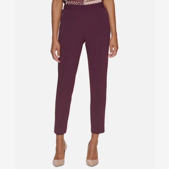 Calvin Klein Pants - Calvin Klein Aubergine Straight Crop Pants with Elastic Waist ~ Sz 14